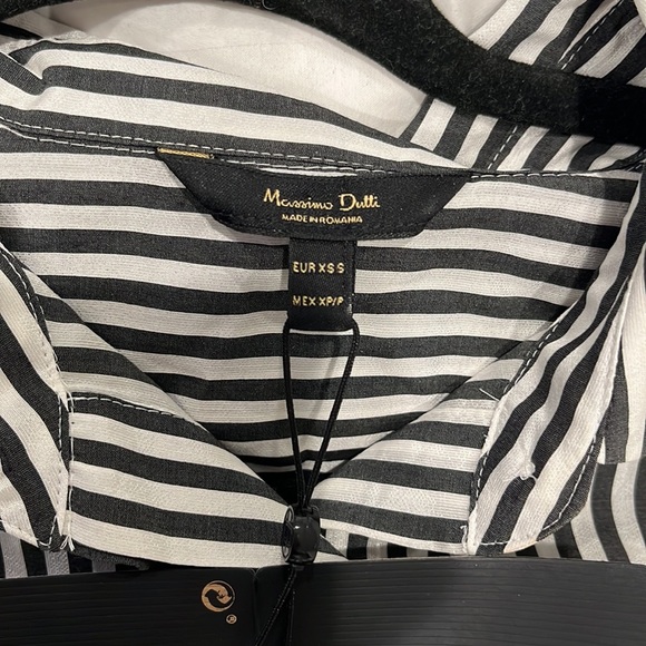 Massimo Dutti long sleeve belted button down black &white 3/4 length dress XS/S - Picture 9 of 16